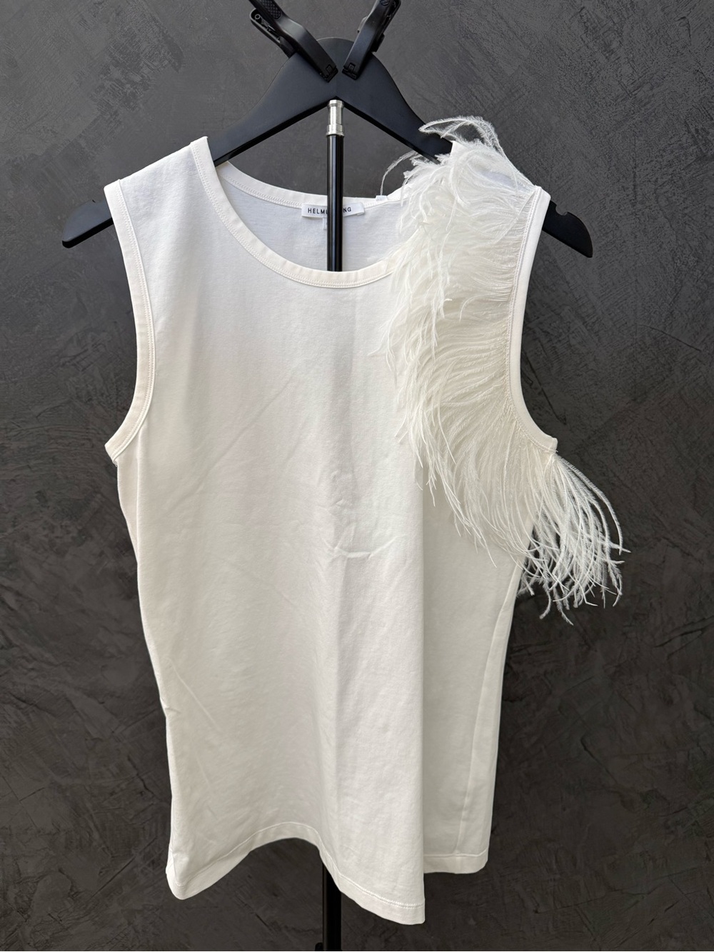 NWT Helmut Lang White Feather-Trim Tank Top size M